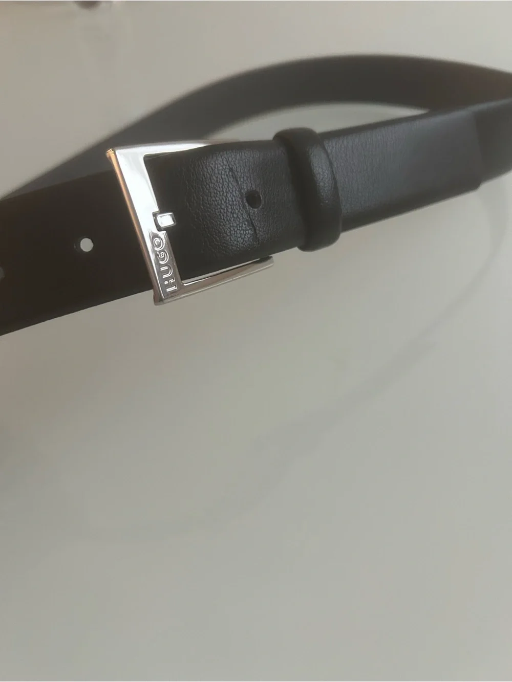 HUGO Black Leather Belt with Silver Buckle